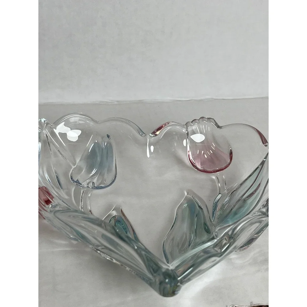 Vintage Mikasa Crystal Heart Bowl Cottagecore Iridescent Embossed Tulip Glass